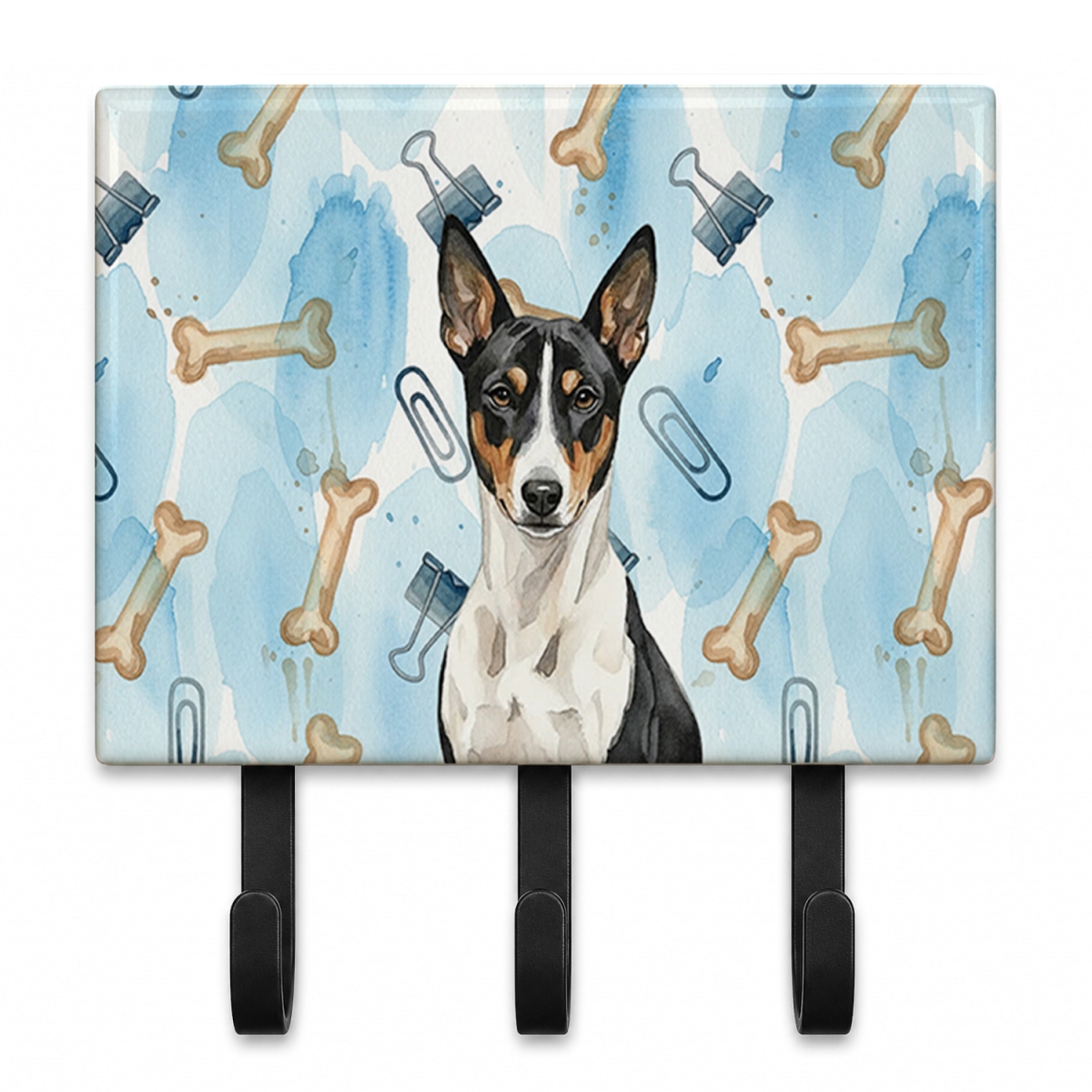DAC9152TH68 9 x 6 in. Black & White Basenji Coworker Leash or Key Holder