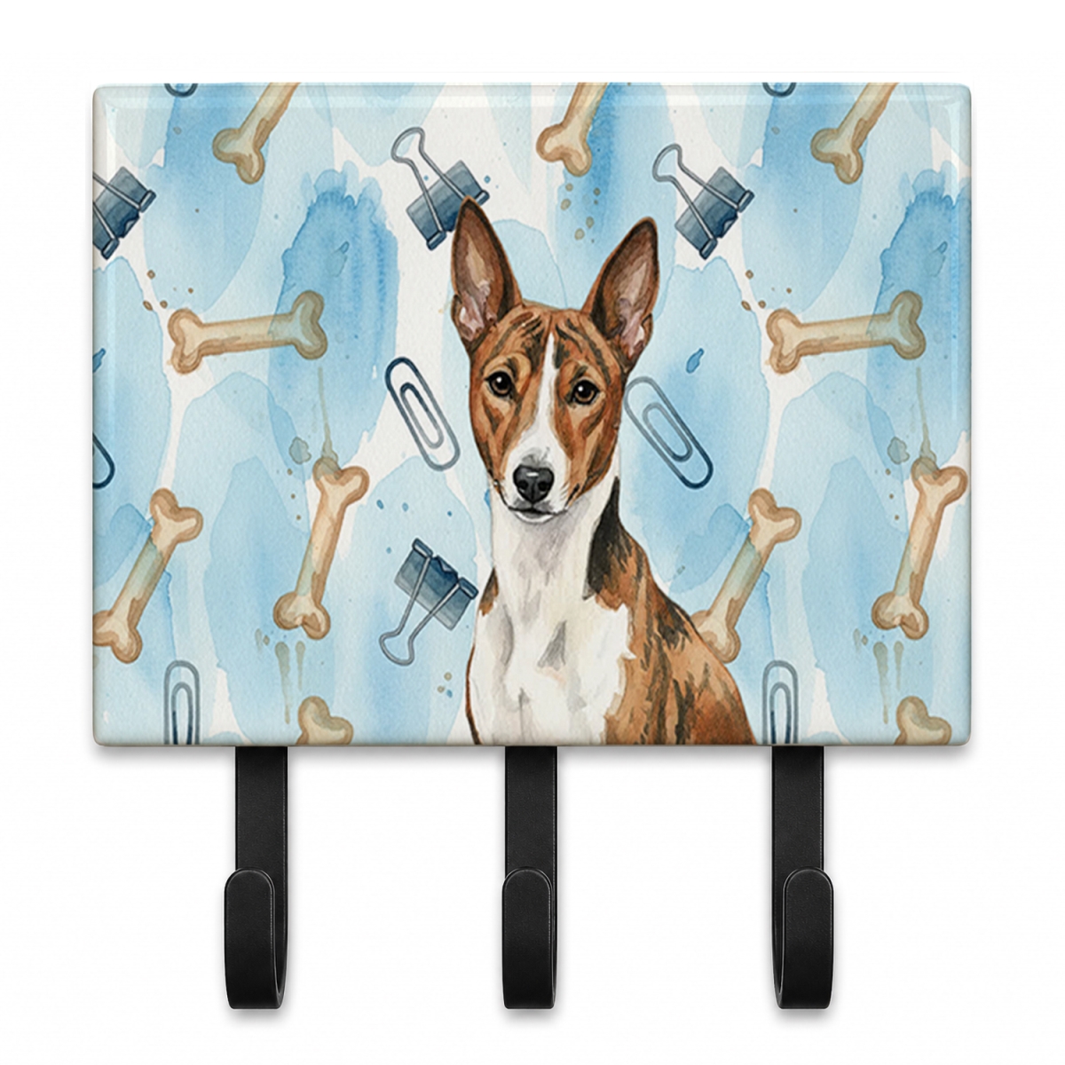 DAC9153TH68 9 x 6 in. Brindle & White Basenji Coworker Leash or Key Holder