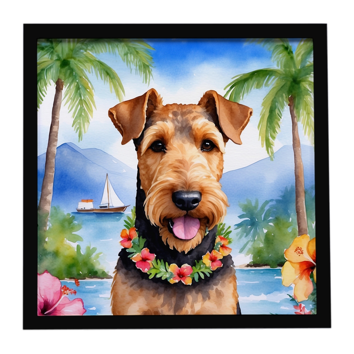 DAC6347MFP88 8 x 8 in. Airedale Terrier Luau Framed Metal Print