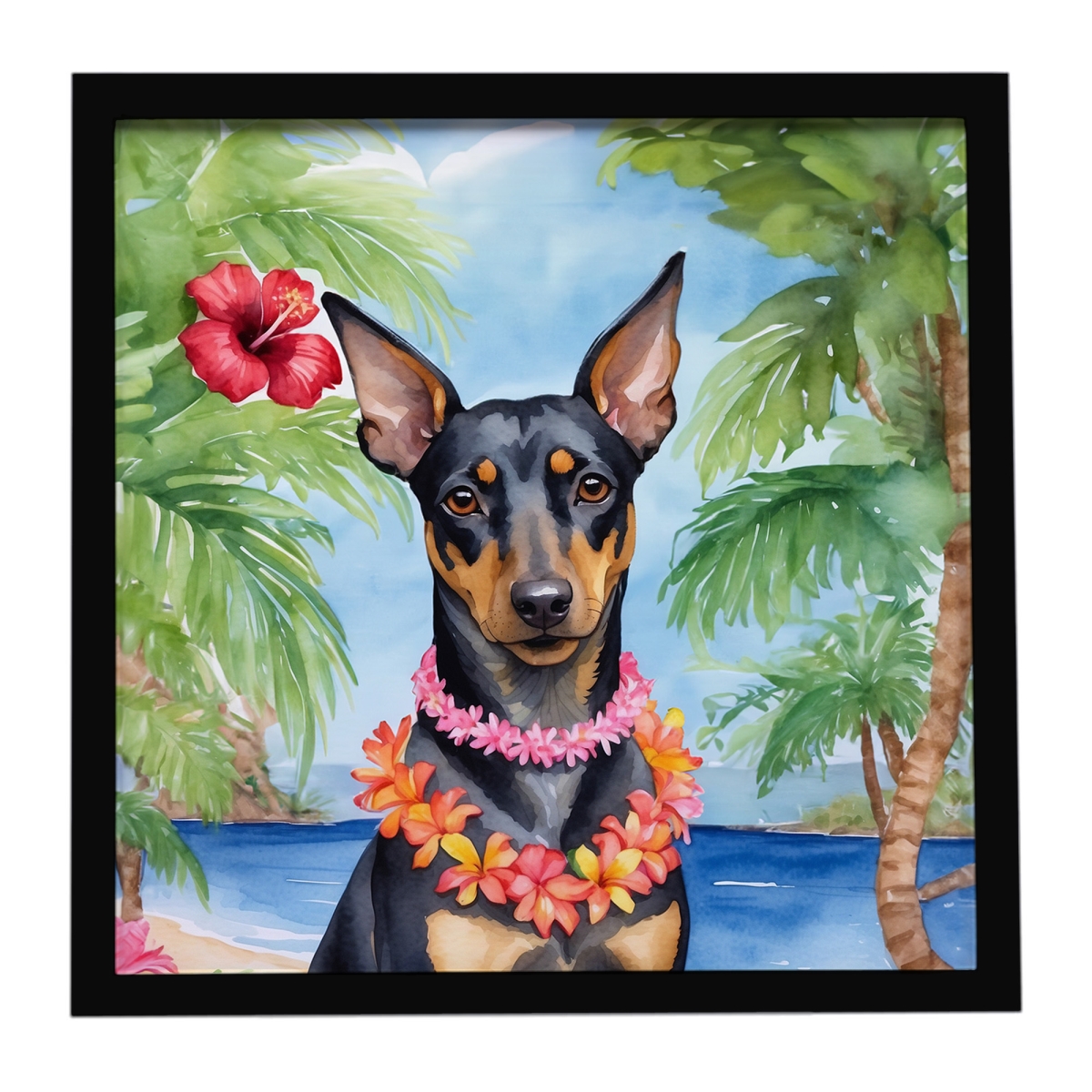 DAC6474MFP88 8 x 8 in. Manchester Terrier Luau Framed Metal Print