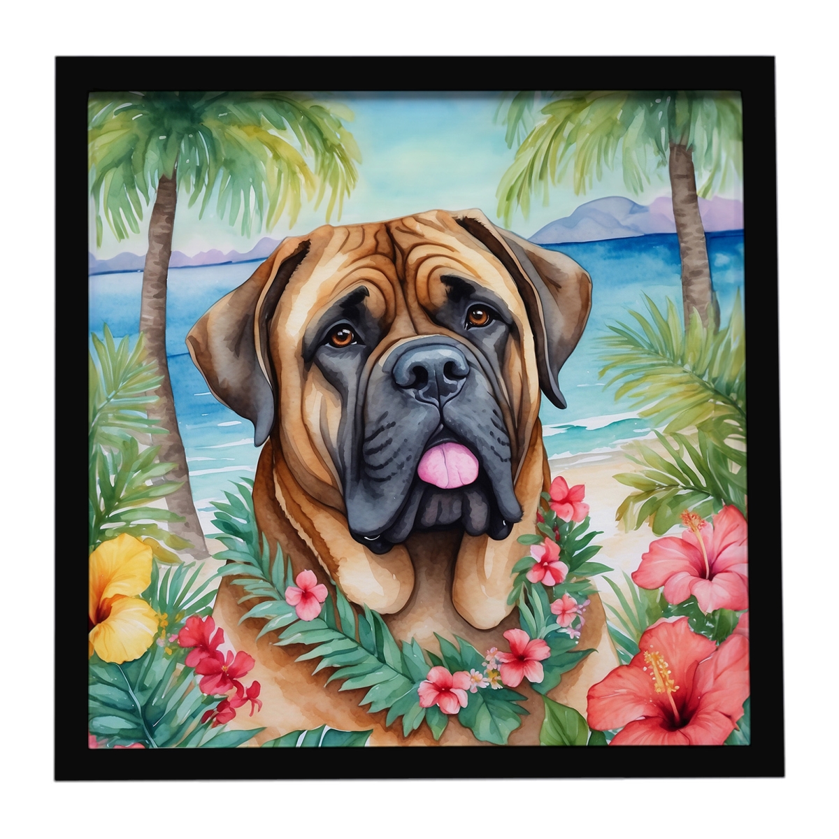 DAC6475MFP88 8 x 8 in. Mastiff Luau Framed Metal Print