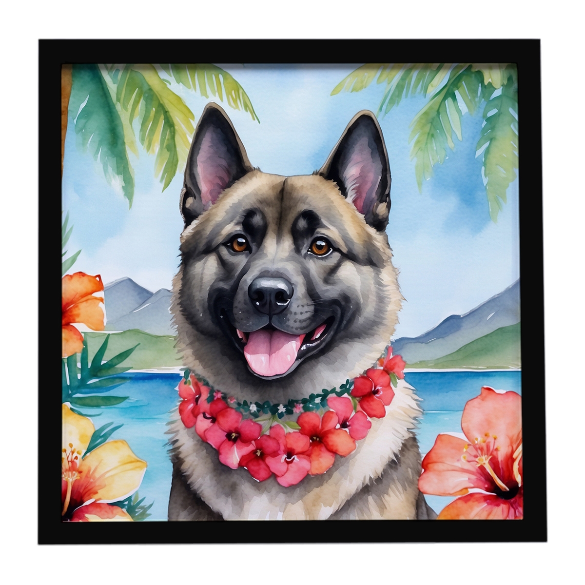 DAC6481MFP88 8 x 8 in. Norwegian Elkhound Luau Framed Metal Print