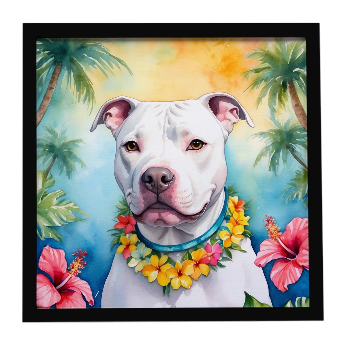 DAC6489MFP88 8 x 8 in. Pit Bull Terrier Luau Framed Metal Print