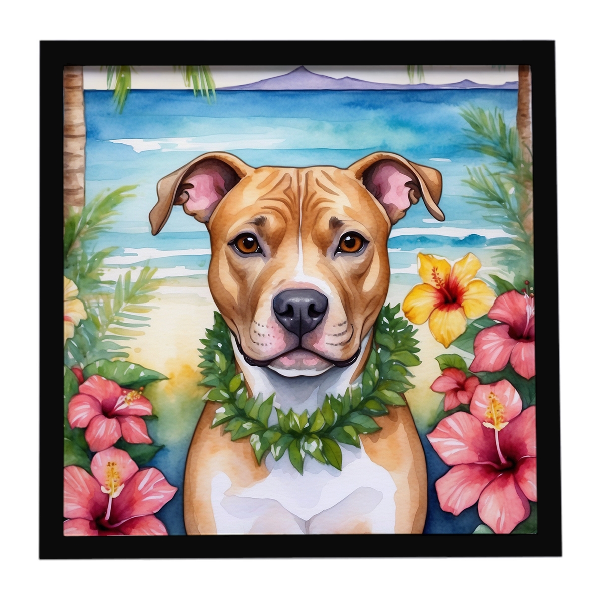 DAC6490MFP88 8 x 8 in. Pit Bull Terrier Luau Framed Metal Print