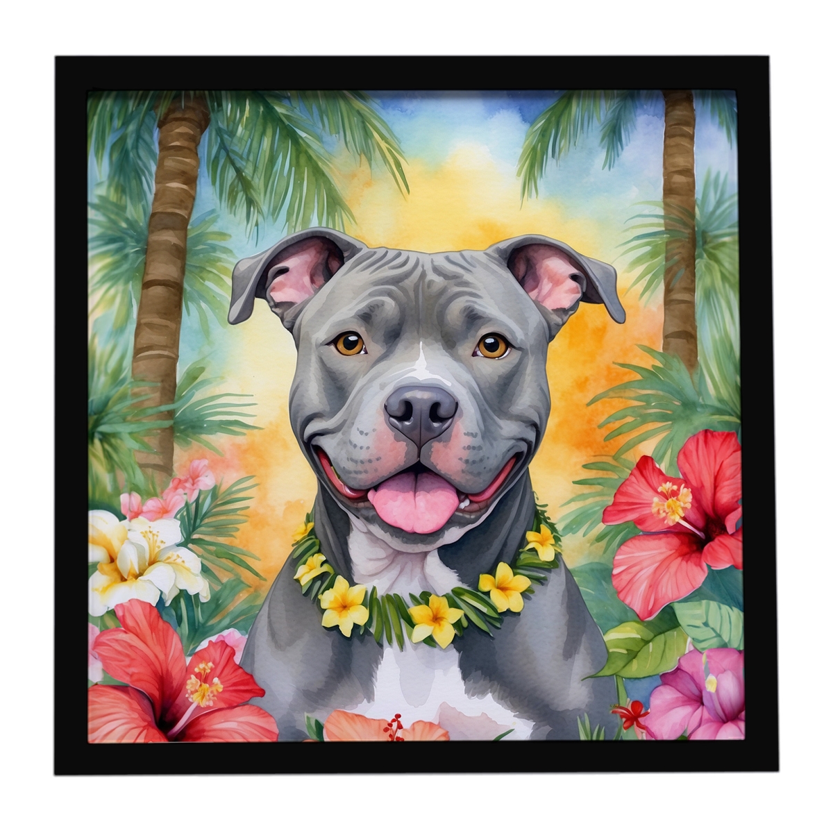 DAC6491MFP88 8 x 8 in. Pit Bull Terrier Luau Framed Metal Print
