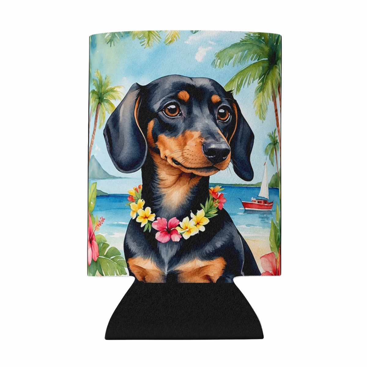 DAC6419CC 5 x 3 in. Dachshund Luau Can or Bottle Hugger