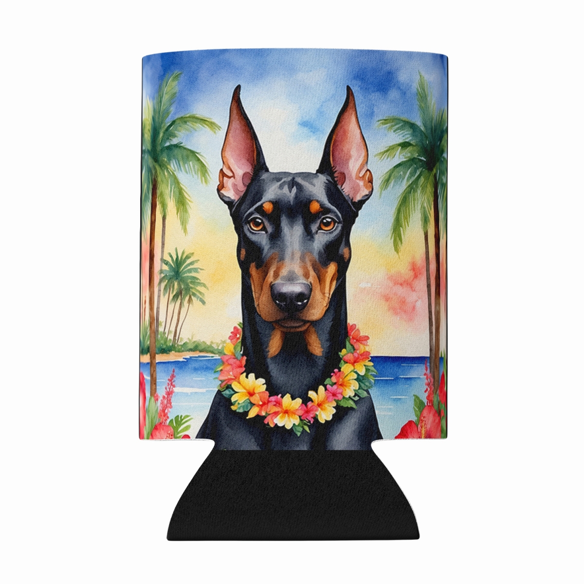DAC6422CC 5 x 3 in. Doberman Pinscher Luau Can or Bottle Hugger
