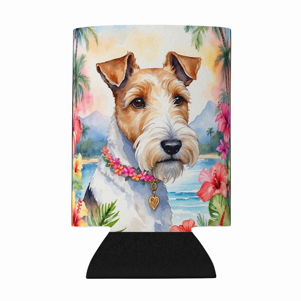 DAC6433CC 5 x 3 in. Fox Terrier Luau Can or Bottle Hugger