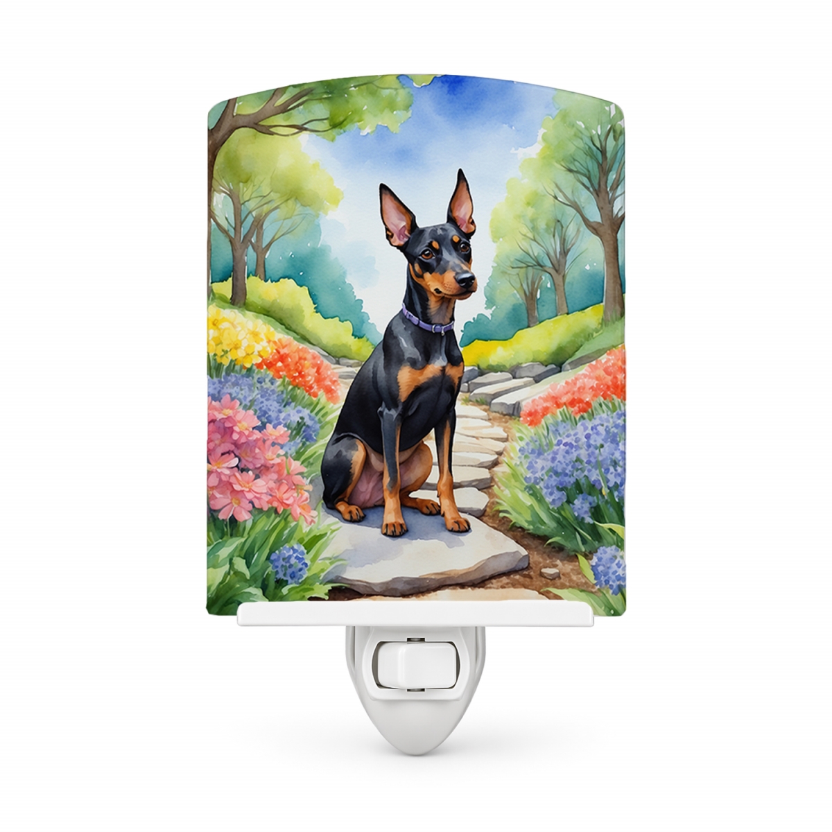 DAC6671CNL 6 x 4 in. Manchester Terrier Spring Path Ceramic Night Light