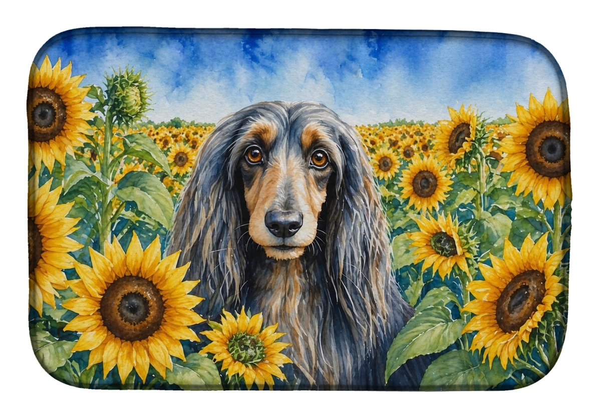 DAC6001DDM 21 x 14 in. Afghan Hound in Sunflowers Dish Drying Mat