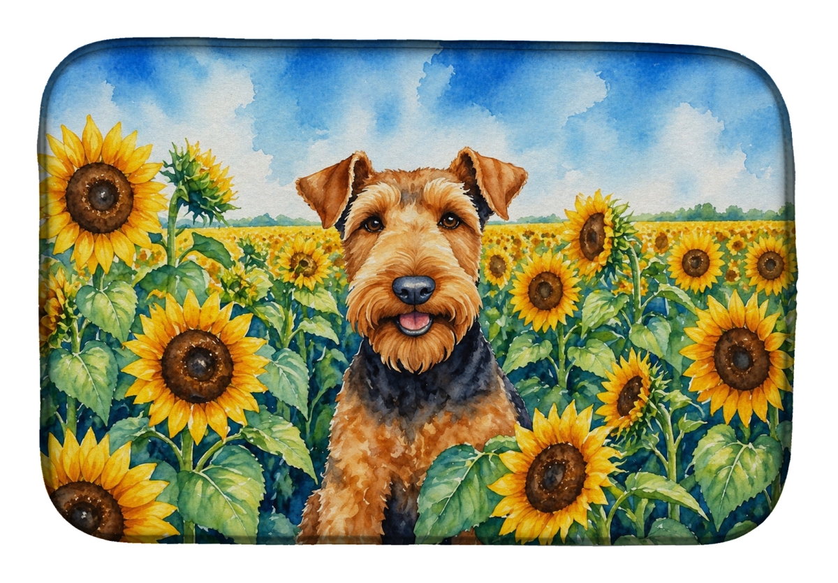 DAC6002DDM 21 x 14 in. Airedale Terrier in Sunflowers Dish Drying Mat