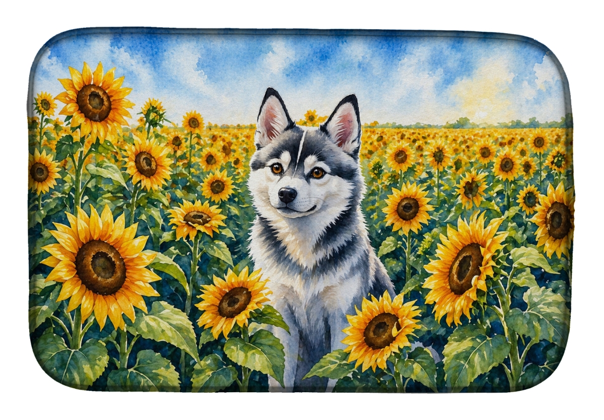 DAC6004DDM 21 x 14 in. Alaskan Klee Kai in Sunflowers Dish Drying Mat