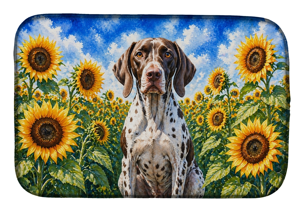 DAC6134DDM 21 x 14 in. Pointer in Sunflowers Dish Drying Mat