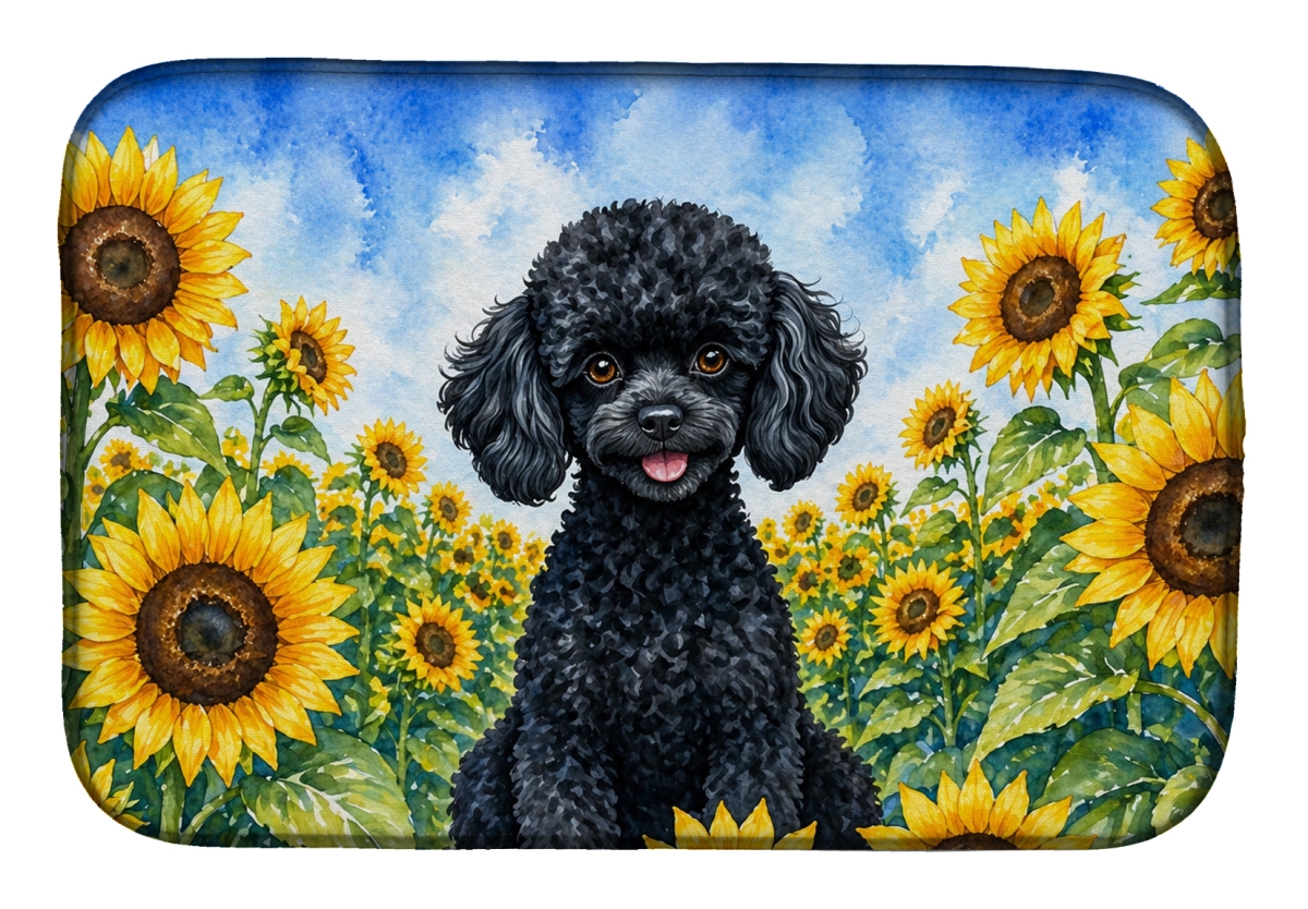 DAC6137DDM 21 x 14 in. Black Poodle in Sunflowers Dish Drying Mat