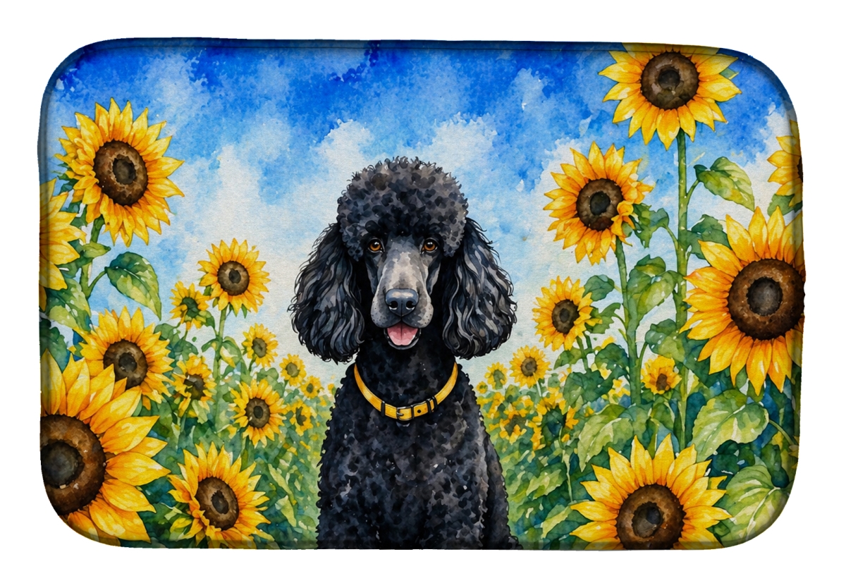 DAC6138DDM 21 x 14 in. Black Poodle in Sunflowers Dish Drying Mat