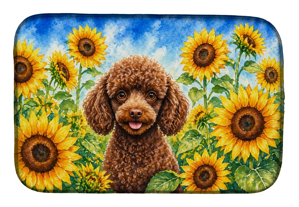 DAC6139DDM 21 x 14 in. Chocolate Poodle in Sunflowers Dish Drying Mat