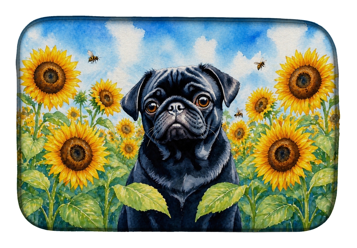 DAC6144DDM 21 x 14 in. Pug in Sunflowers Dish Drying Mat