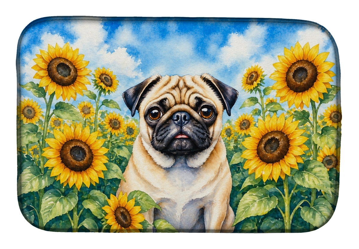DAC6145DDM 21 x 14 in. Pug in Sunflowers Dish Drying Mat