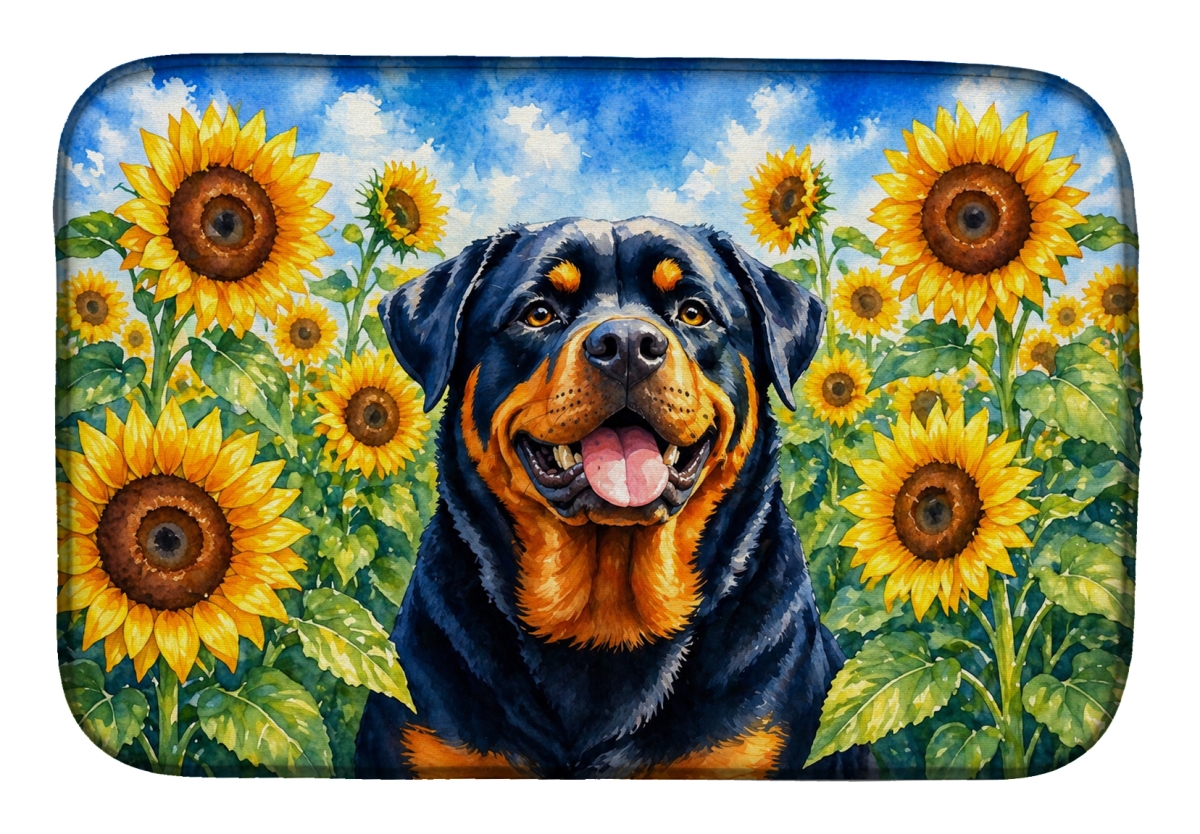 DAC6150DDM 21 x 14 in. Rottweiler in Sunflowers Dish Drying Mat