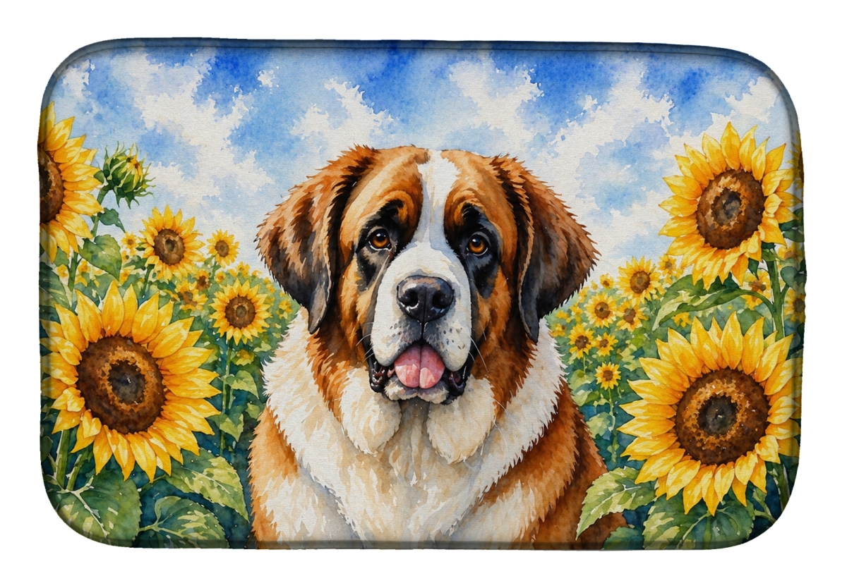 DAC6151DDM 21 x 14 in. Saint Bernard in Sunflowers Dish Drying Mat
