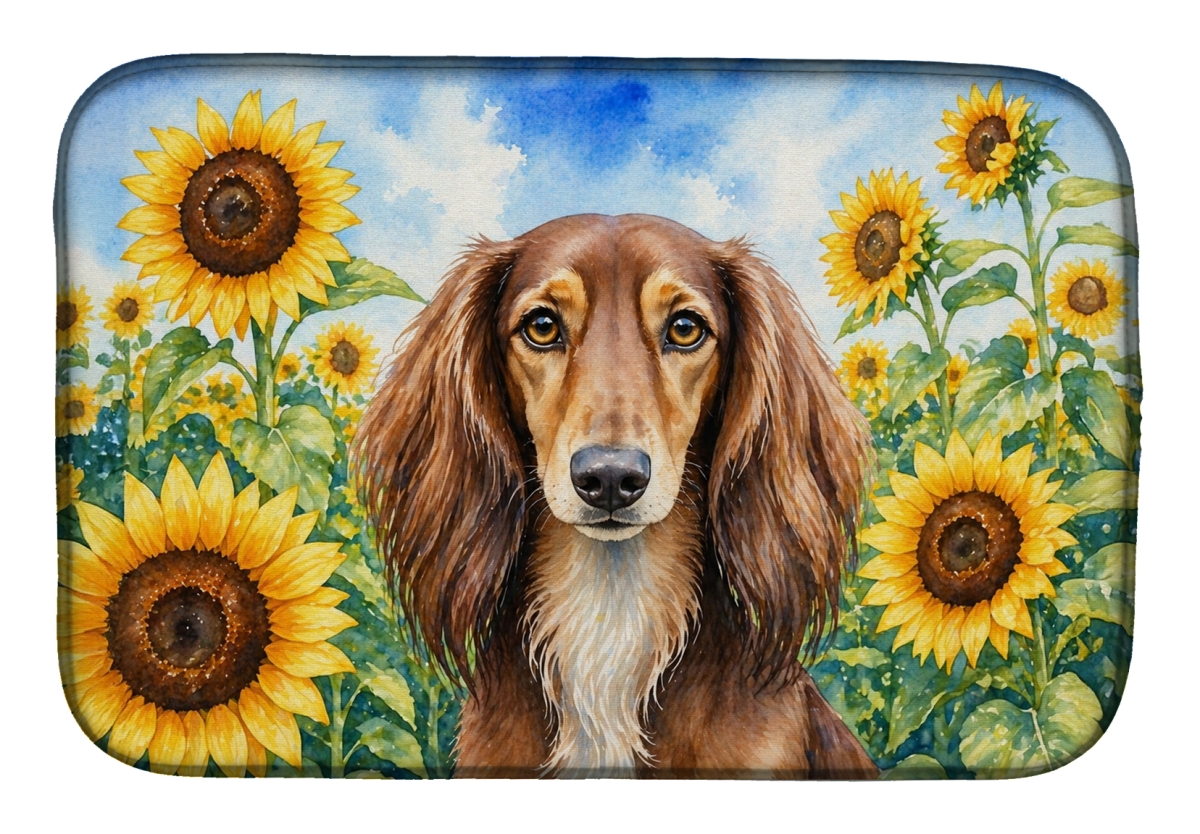 DAC6152DDM 21 x 14 in. Saluki in Sunflowers Dish Drying Mat