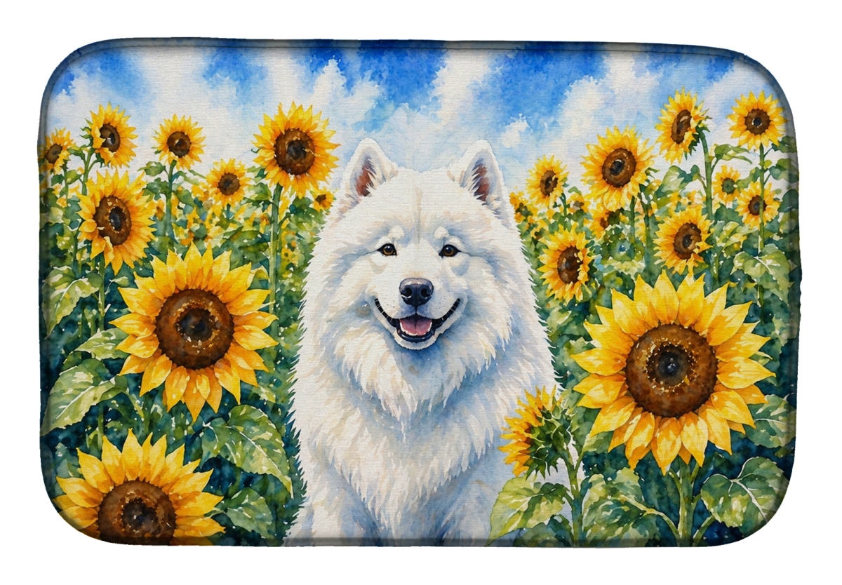 DAC6154DDM 21 x 14 in. Samoyed in Sunflowers Dish Drying Mat