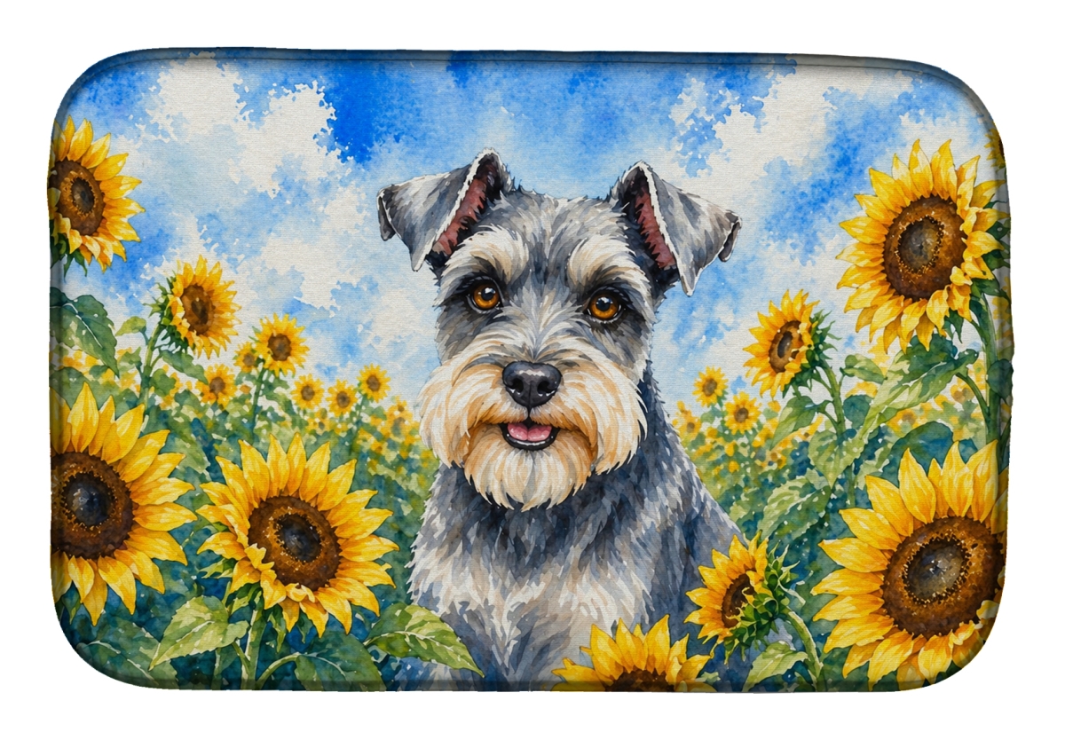 DAC6156DDM 21 x 14 in. Schnauzer in Sunflowers Dish Drying Mat