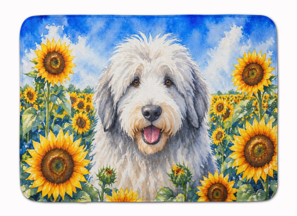 DAC6129RUG 19 x 27 in. Old English Sheepdog in Sunflowers Memory Foam Kitchen Mat
