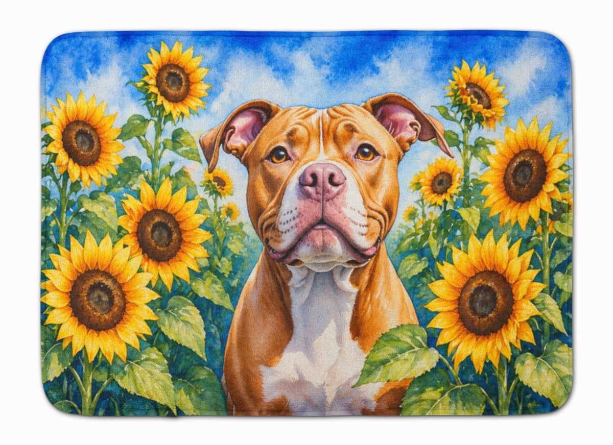 DAC6133RUG 19 x 27 in. Pit Bull Terrier in Sunflowers Memory Foam Kitchen Mat