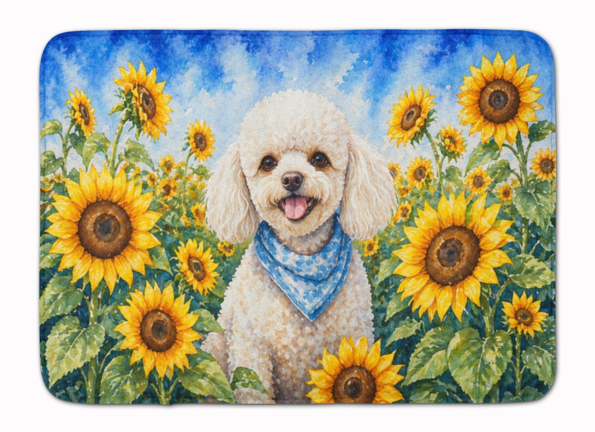 DAC6141RUG 19 x 27 in. White Poodle in Sunflowers Memory Foam Kitchen Mat