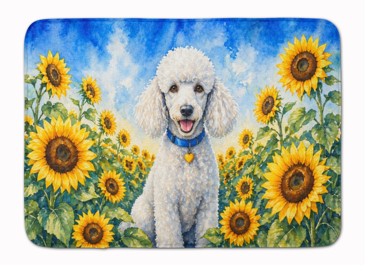 DAC6142RUG 19 x 27 in. White Poodle in Sunflowers Memory Foam Kitchen Mat