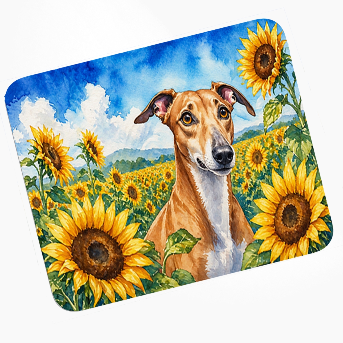 DAC6095MP 8 x 9.5 in. Greyhound in Sunflowers Mouse Pad, Heat Resistant Trivet Hot Pad