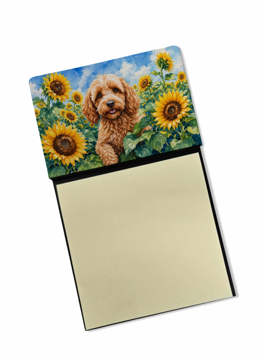 DAC6057SN 5.25 x 3.25 in. Cockapoo in Sunflowers Watercolor Sticky Note Holder