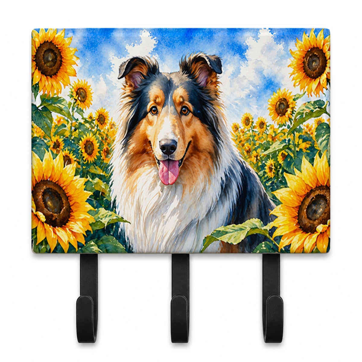 DAC6061TH68 9 x 6 in. Collie in Sunflowers Leash or Key Holder