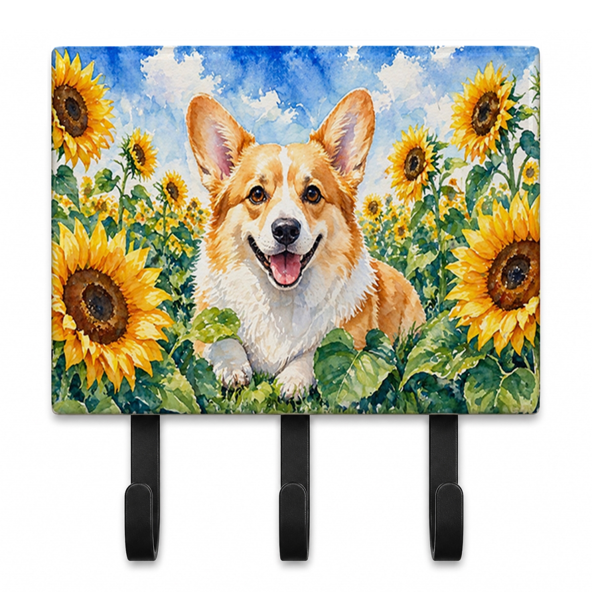 DAC6062TH68 9 x 6 in. Corgi in Sunflowers Leash or Key Holder