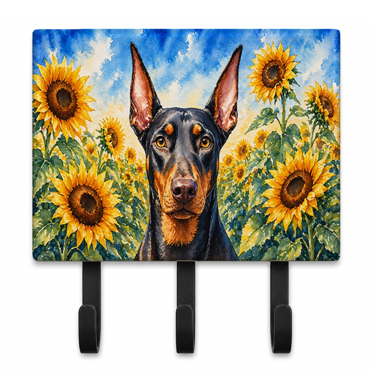 DAC6068TH68 9 x 6 in. Doberman Pinscher in Sunflowers Leash or Key Holder