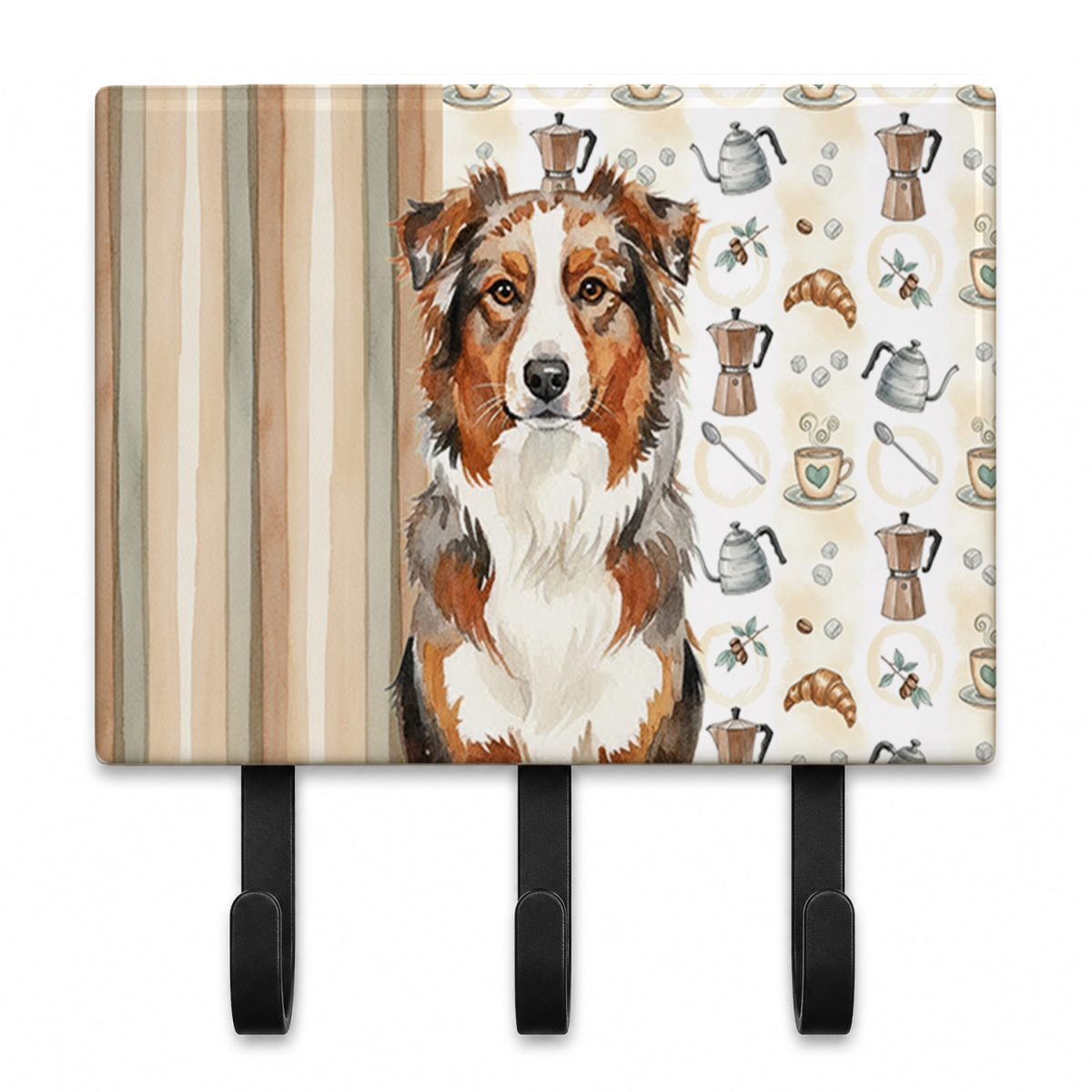 WDK7291TH68 9 x 6 in. Red Merle Australian Shepherd Coffee Bar Leash or Key Holder