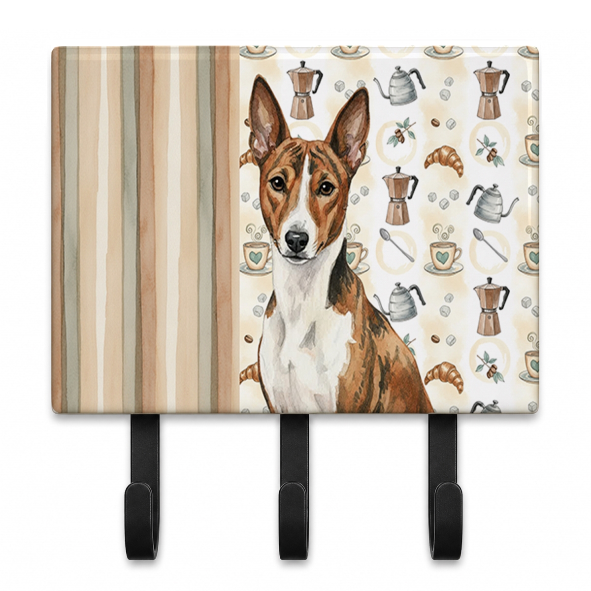 WDK7293TH68 9 x 6 in. Brindle & White Basenji Coffee Bar Leash or Key Holder