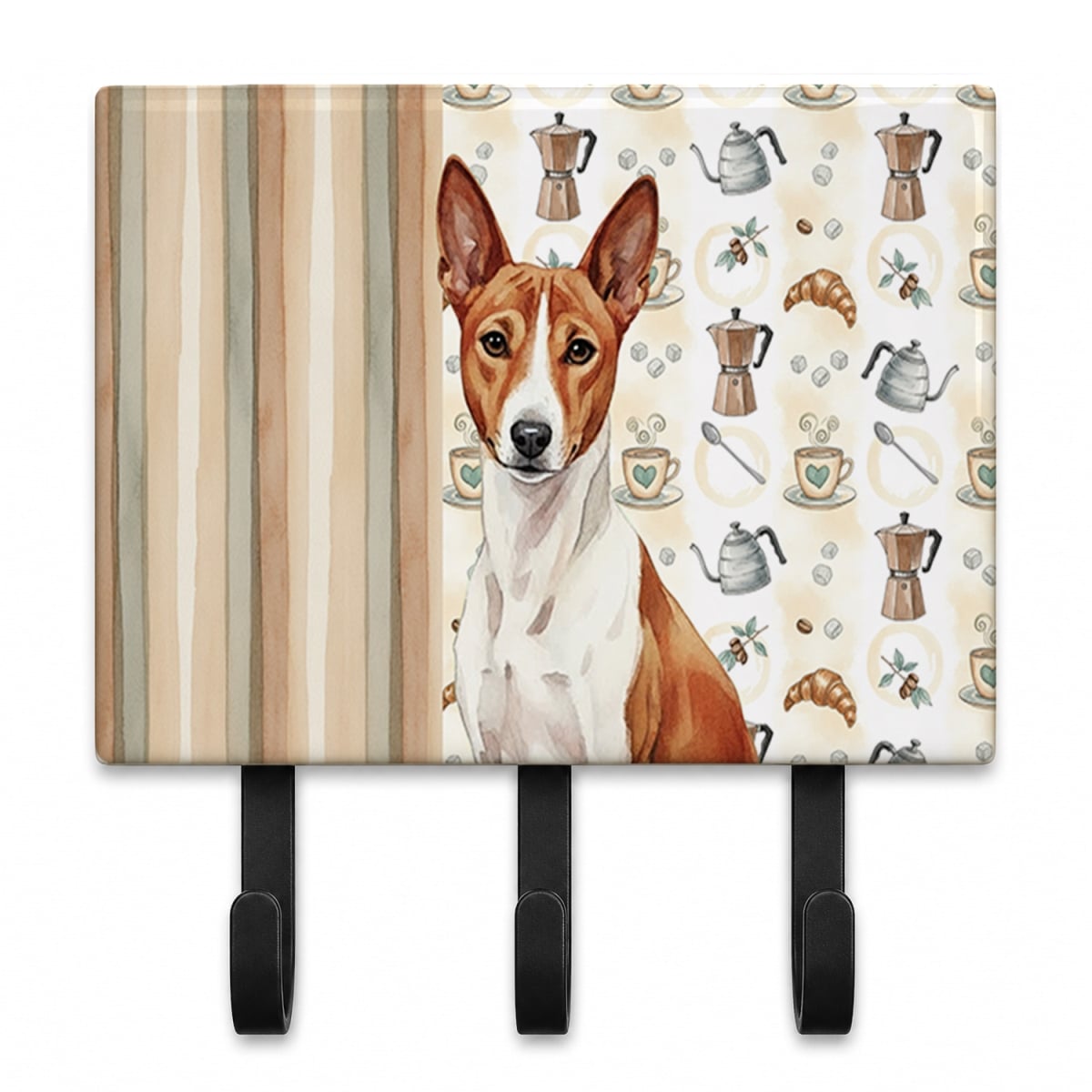 WDK7294TH68 9 x 6 in. Red & White Basenji Coffee Bar Leash or Key Holder