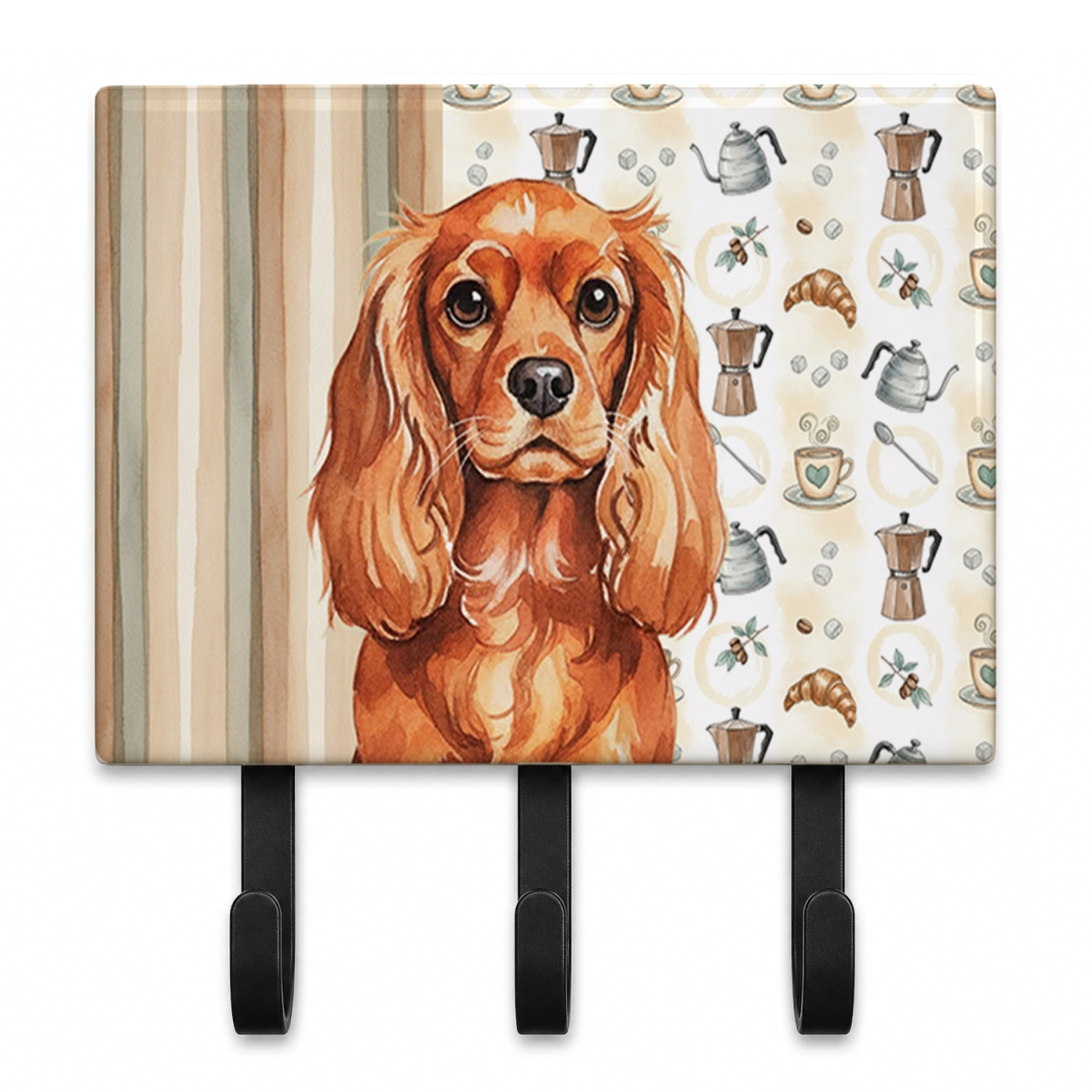 WDK7436TH68 9 x 6 in. Ruby English Toy Spaniel Coffee Bar Leash or Key Holder