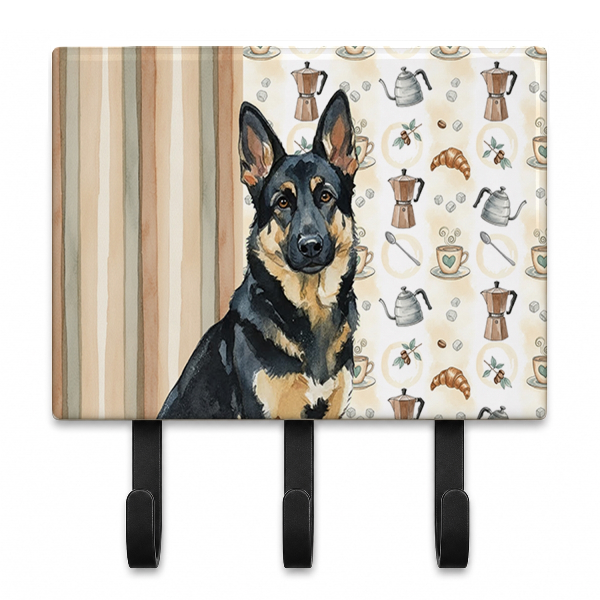 WDK7444TH68 9 x 6 in. Black & Tan German Shepherd Coffee Bar Leash or Key Holder