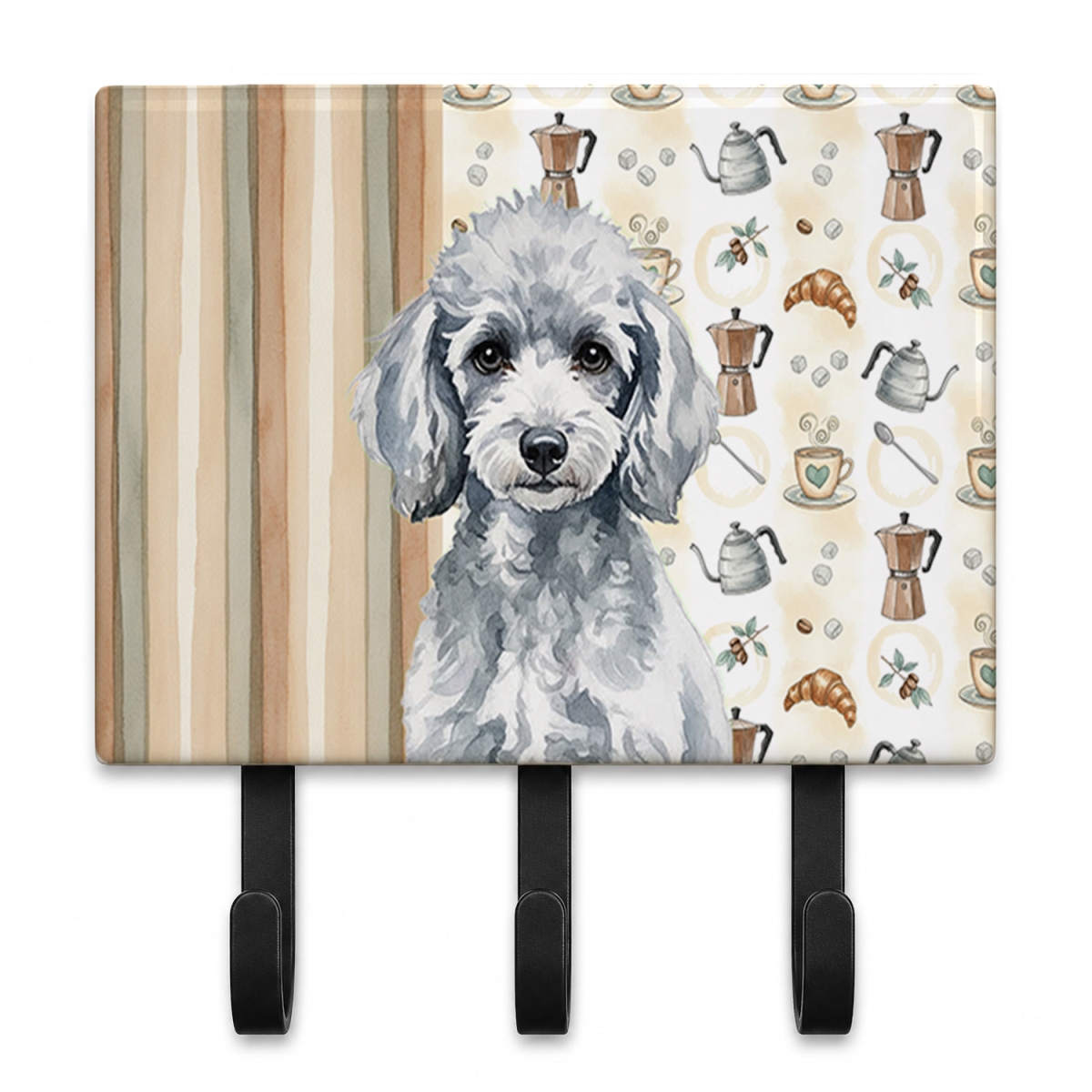WDK7567TH68 9 x 6 in. Miniature Silver Poodle Coffee Bar Leash or Key Holder