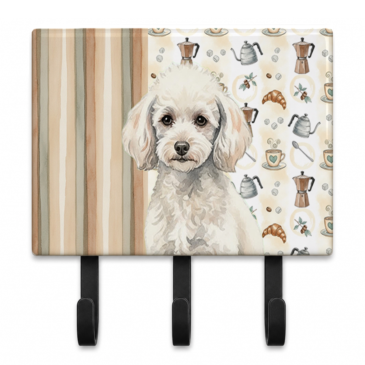 WDK7568TH68 9 x 6 in. Miniature White Poodle Coffee Bar Leash or Key Holder