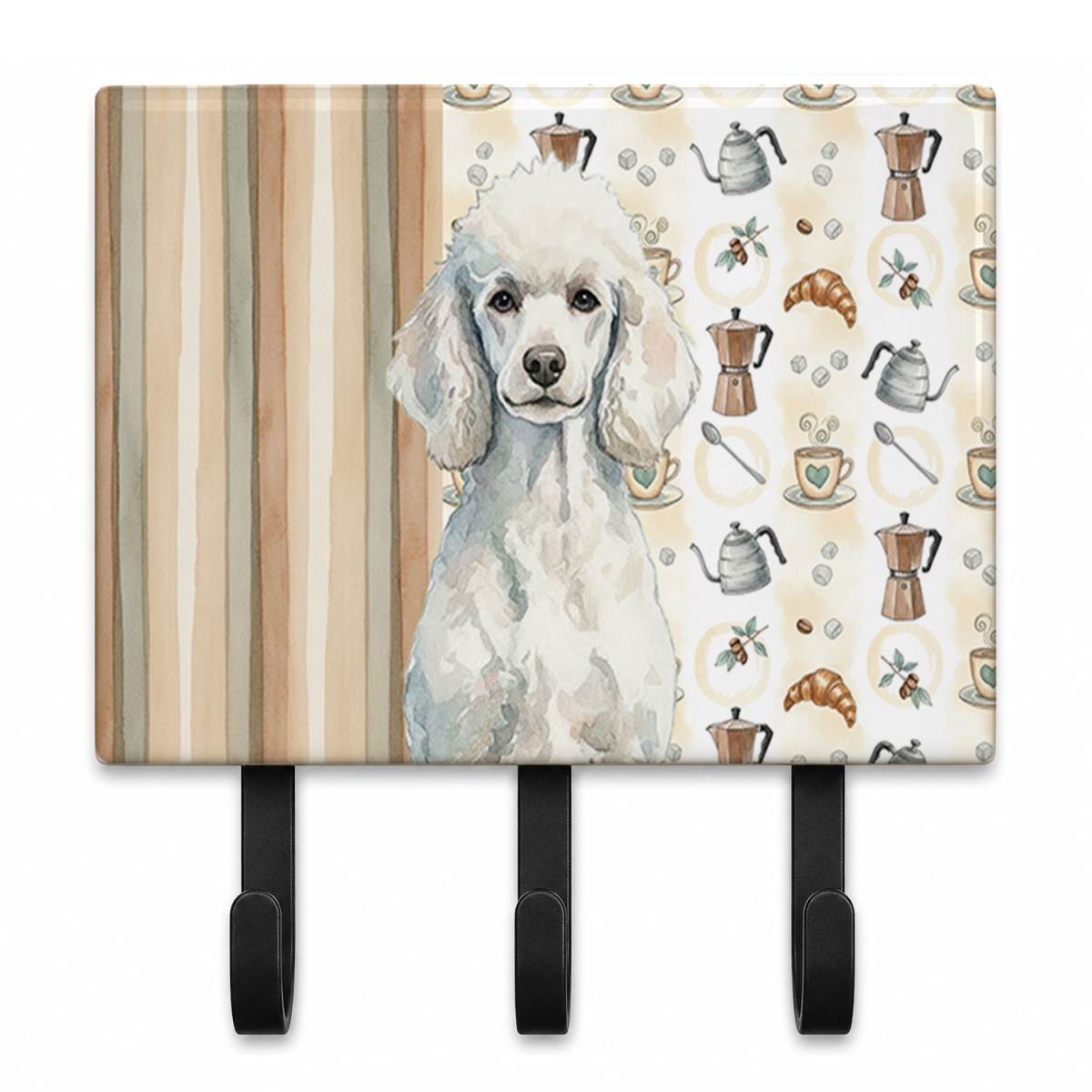 WDK7571TH68 9 x 6 in. Standard White Poodle Coffee Bar Leash or Key Holder