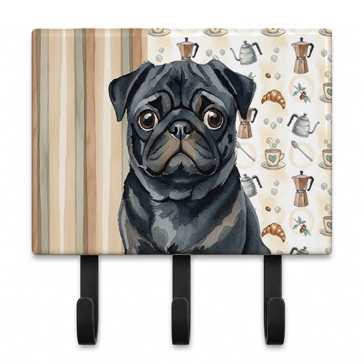 WDK7581TH68 9 x 6 in. Black Pug Coffee Bar Leash or Key Holder