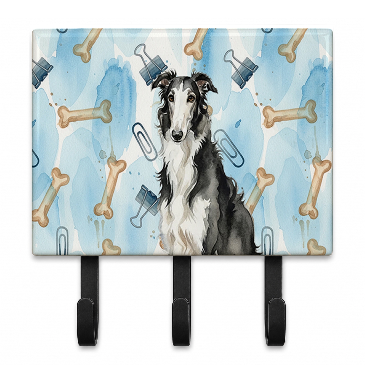 DAC9190TH68 9 x 6 in. Black & White Borzoi Coworker Leash or Key Holder