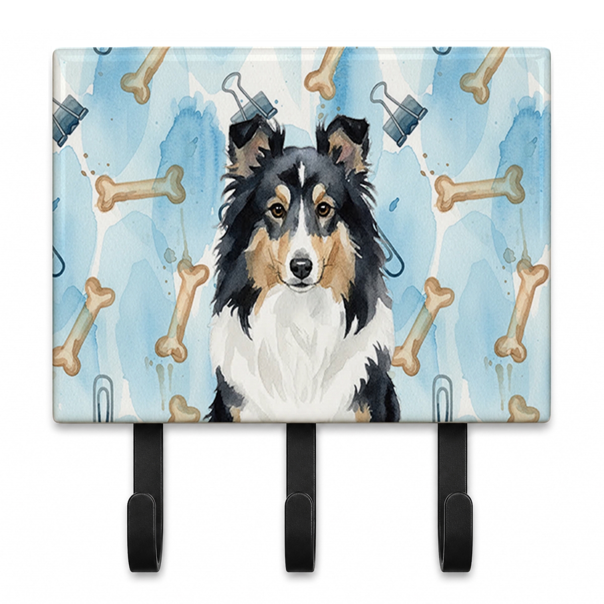 DAC9472TH68 9 x 6 in. Black & White Sheltie Coworker Leash or Key Holder