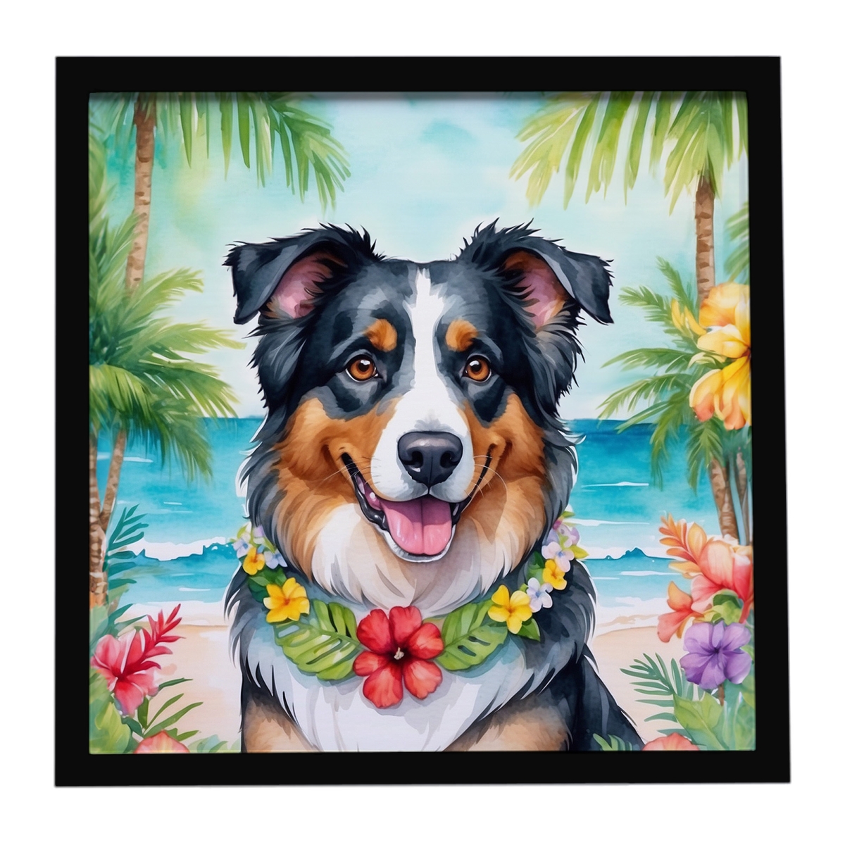 DAC6358MFP88 8 x 8 in. Australian Shepherd Luau Framed Metal Print