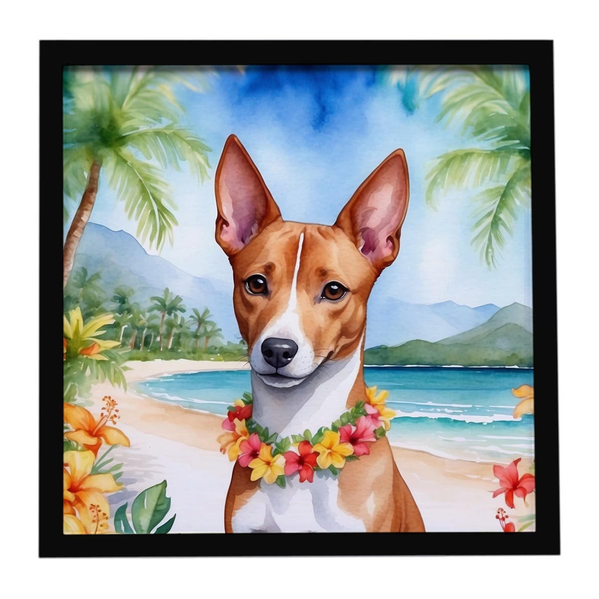 DAC6360MFP88 8 x 8 in. Basenji Luau Framed Metal Print