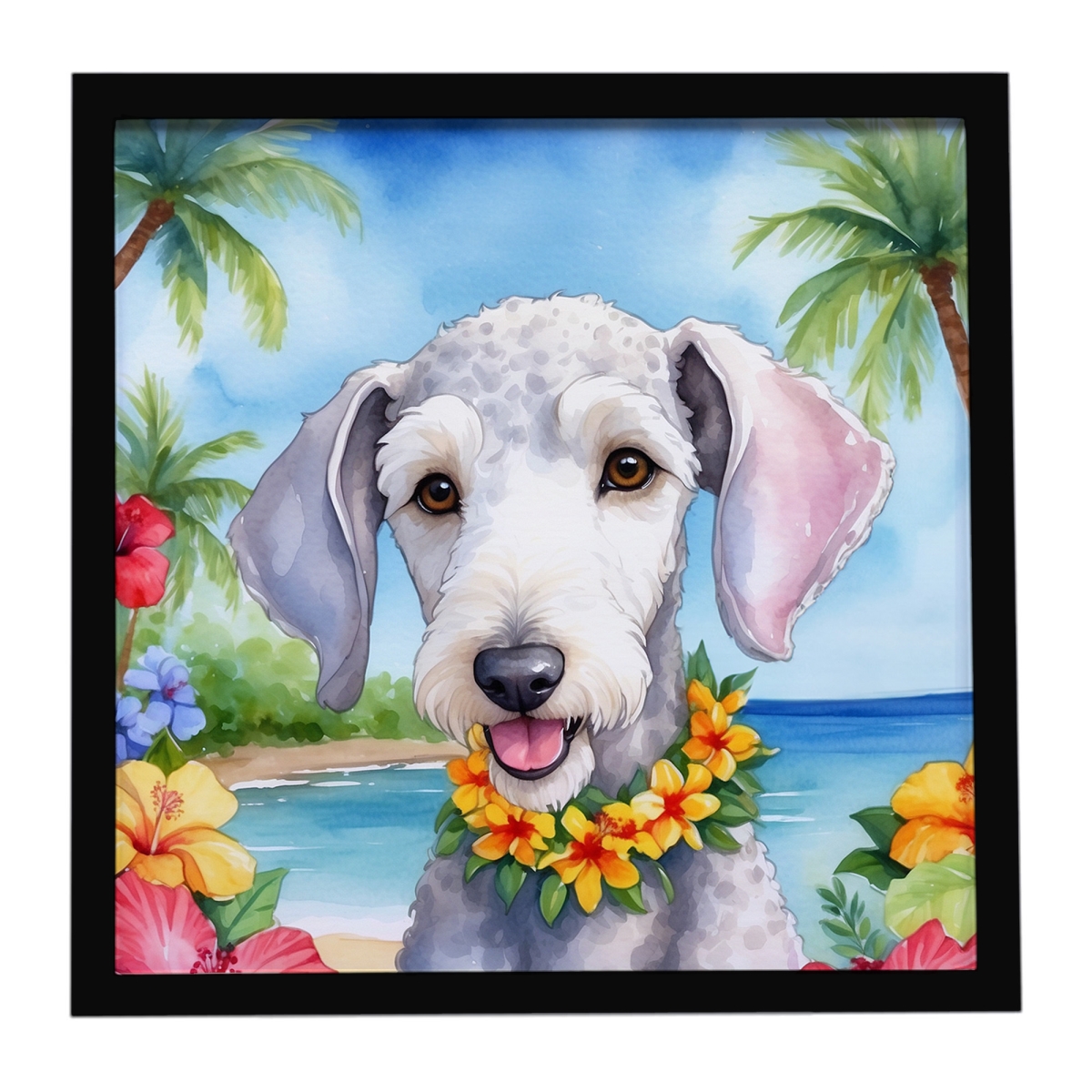 DAC6365MFP88 8 x 8 in. Bedlington Terrier Luau Framed Metal Print